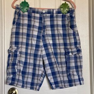 Airwalk Blue and White Plaid Cargo Shorts